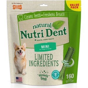 Nylabone Nutri Dent Limited Ingredients Fresh Breath Natural Dental Dog Treats, Mini, 160 count