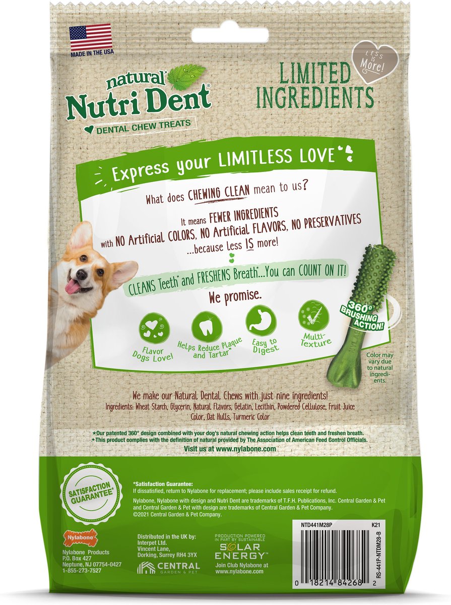 NYLABONE Nutri Dent Natural Dental Fresh Breath Flavored Chew Treat Small 28 count Chewy