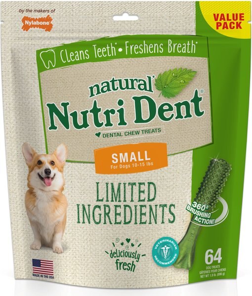 Nylabone Nutri Dent Limited Ingredients Fresh Breath Natural Dental Dog Treats, Small, 64 count slide 1 of 11