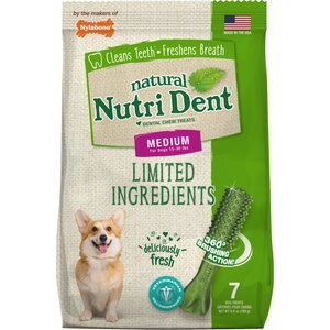 Nylabone Nutri Dent Limited Ingredients Fresh Breath Natural Dental Dog Treats, Medium, 7 count