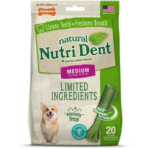Nylabone Nutri Dent Natural Dental Fresh Breath Flavored Chew Treat, Medium, 20 count