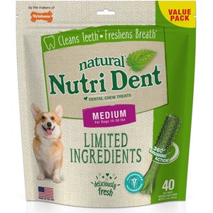 Nylabone Nutri Dent Natural Dental Fresh Breath Flavored Chew Treat, Medium, 40 count