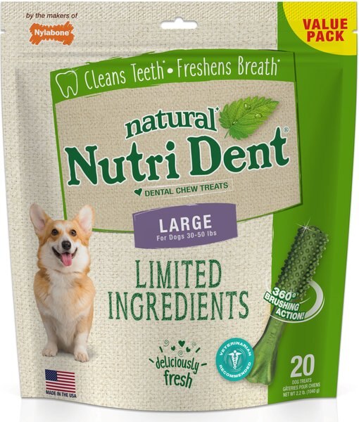 Nylabone Nutri Dent Limited Ingredients Large Fresh Breath Natural Dental Dog Treats, 20 count slide 1 of 11