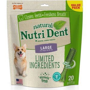 Nylabone Nutri Dent Limited Ingredients Large Fresh Breath Natural Dental Dog Treats, 20 count