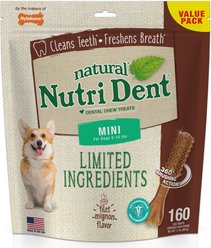 Nylabone Nutri Dent Filet Mignon Flavored Dog Dental Chews, Regular, Mini, 160 Count