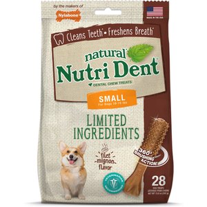 Nylabone Nutri Dent Small Limited Ingredients Filet Mignon Natural Dental Dog Treats, 28 count