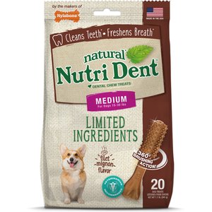 Nylabone Nutri Dent Filet Mignon Flavored Dog Dental Chews, Regular, Medium, 20 count