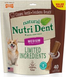 Nylabone Nutri Dent Filet Mignon Flavored Dog Dental Chews, Medium, 40 count slide 1 of 9