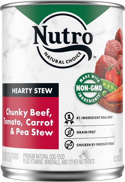 Nutro Hearty Stew Adult Chunky Beef, Tomato, Carrot & Pea Canned Wet Dog Food, 12.5-oz, case of 12 slide 1 of 9