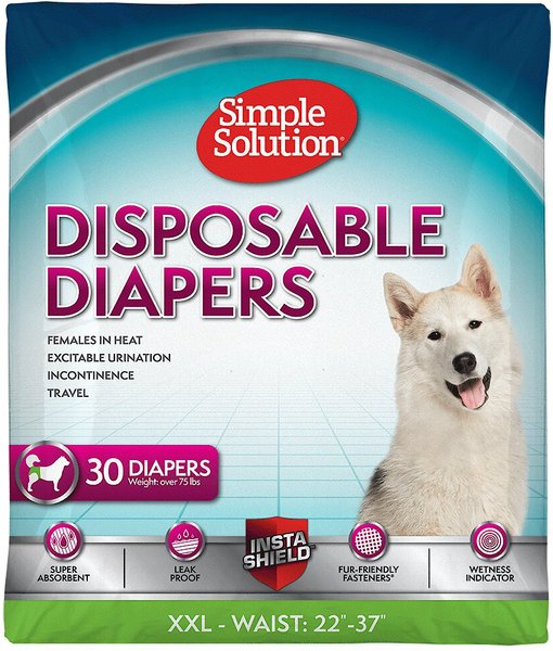 Simple Solution Disposable Female Dog Diapers, XX-Large: 22 to 37-in waist, 30 count slide 1 of 9