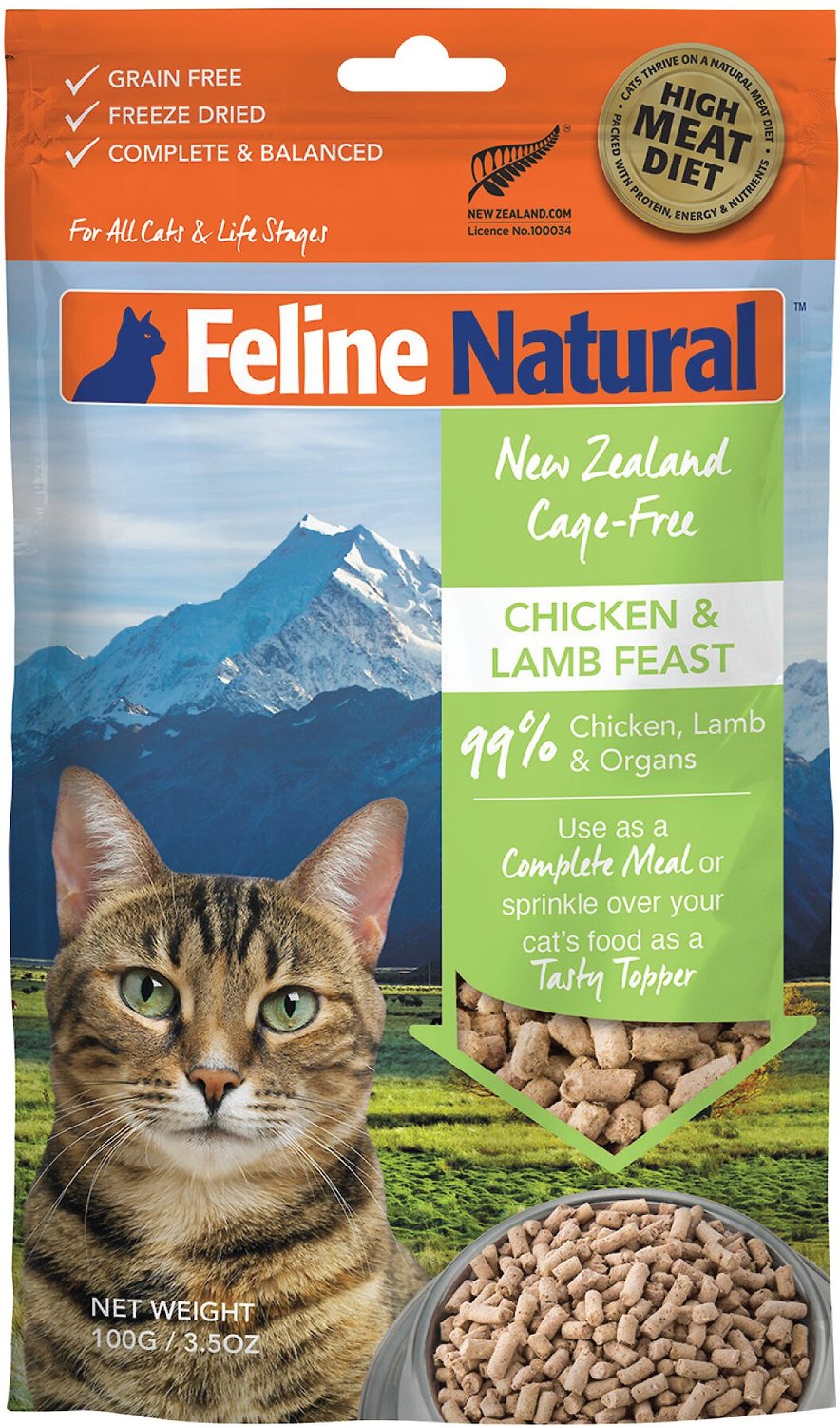 FELINE NATURAL Chicken & Lamb Feast Grain-Free Freeze-Dried Cat Food, 3 ...