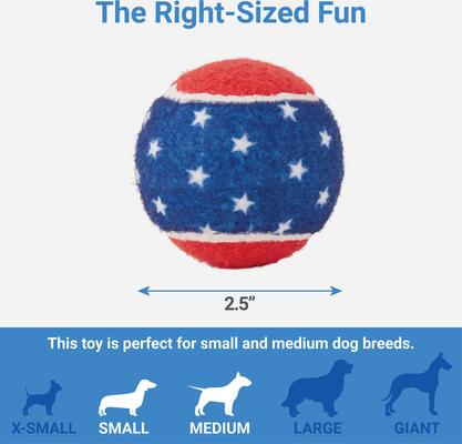 Show full view: Frisco Fetch Squeaking American Flag Tennis Ball Dog Toy, Medium, 3 count slide 2 of 6