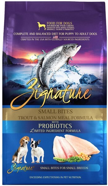 Zignature Small Bites Grain-Free Trout & Salmon Meal Dry Dog Food, 4-lb bag slide 1 of 10