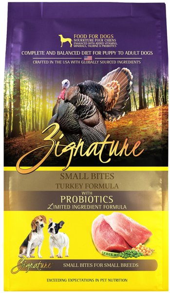 Zignature Small Bites Turkey Formula With Probiotics Dry Dog Food, 12.5-lb bag slide 1 of 9