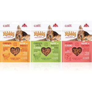 Catit Nibbly Cat Treats Chicken, Chicken & Liver & Salmon Variety Pack Cat Treats, 3.17-oz, 3 pack