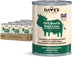 Dave's Pet Food 95% Premium Beef & Beef Liver Grain-Free Recipe Canned Dog Food, 12.5-oz, case of 12