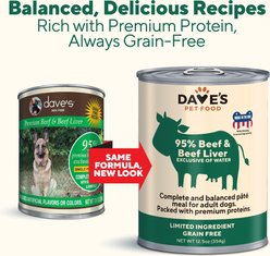 Dave's Pet Food 95% Premium Beef & Beef Liver Grain-Free Recipe Canned Dog Food, 12.5-oz, case of 12 slide 2 of 5