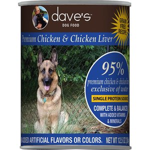 Dave's Pet Food 95% Premium Chicken & Chicken Liver Canned Dog Food, 12.5-oz, case of 12