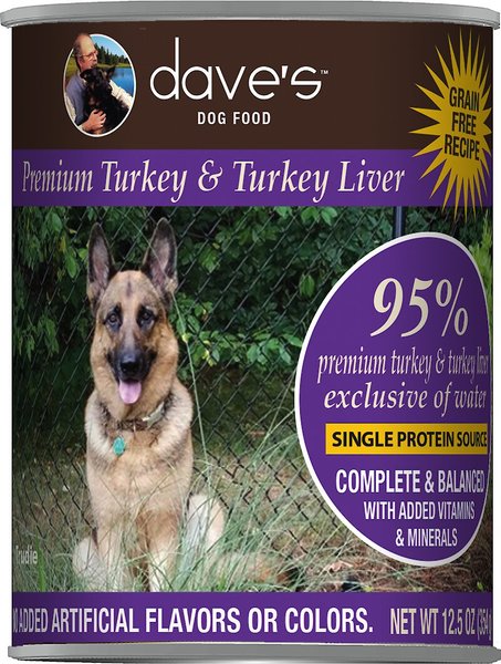 Dave's Pet Food 95% Premium Turkey & Turkey Liver Grain-Free Recipe Canned Dog Food, 12.5-oz, case of 12 slide 1 of 4