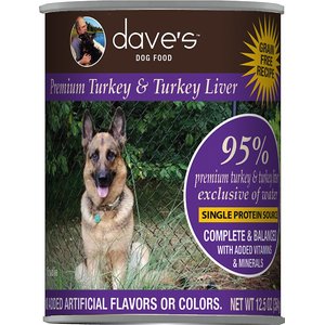 Dave's Pet Food 95% Premium Turkey & Turkey Liver Grain-Free Recipe Canned Dog Food, 12.5-oz, case of 12