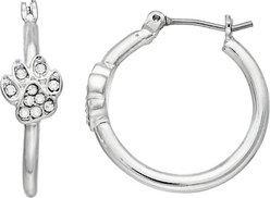 Pet Friends Paw Hoop Earrings, Silver Crystal