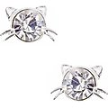 Pet Friends Cat Stud Earrings, Silver Crystal