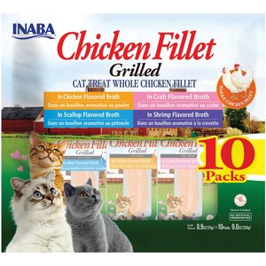 Inaba Ciao Grilled Chicken Fillet Variety Pack Grain-Free Cat Treat, 10 count