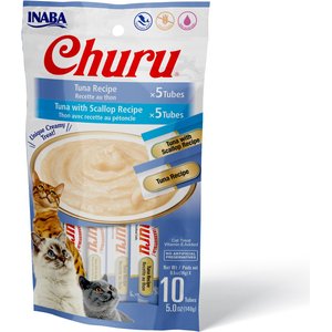 Inaba Churu Tuna & Tuna with Scallop Puree Variety Pack Grain-Free Lickable Cat Treat, 10 count
