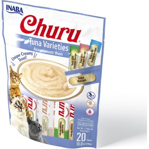 Inaba Churu Tuna Puree Variety Pack Grain-Free Lickable Cat Treat, 0.5-oz tube, pack of 20