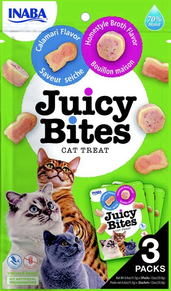 Inaba Juicy Bites Homestyle Broth & Calamari Soft & Chewy Cat Treats, 0.4-oz pouch, 3 count slide 1 of 8