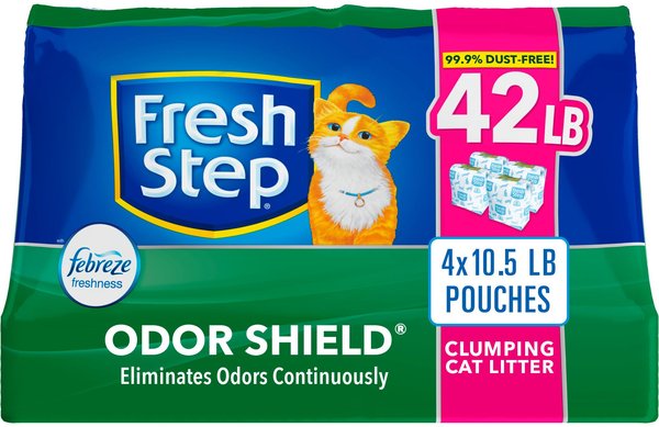 Fresh Step Odor Shield Febreze Scented Clumping Clay Cat Litter, 10.5-lb box, pack of 4 slide 1 of 11