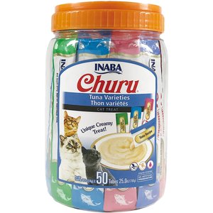 Inaba Churu Tuna Puree Variety Pack Grain-Free Lickable Cat Treat, 0.5-oz tube, pack of 50