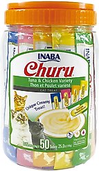 Inaba Churu Tuna & Chicken Puree Variety Pack Grain-Free Lickable Cat Treat, 0.5oz tube, pack of 50