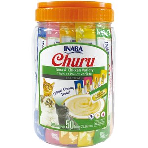 Inaba Churu Tuna & Chicken Puree Variety Pack Grain-Free Lickable Cat Treat, 0.5oz tube, pack of 50