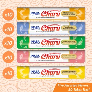 Inaba Churu Tuna & Chicken Puree Variety Pack Grain-Free Lickable Cat Treat, 0.5oz tube, pack of 50