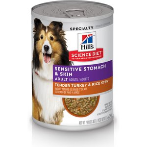 Hill's Science Diet Adult Sensitive Stomach & Skin Tender Turkey & Rice Stew Canned Dog Food, Tender Turkey & Rice Stew, 12.5-oz, 12 Pack
