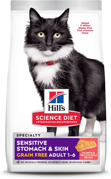 Hill's Science Diet Adult Sensitive Stomach & Sensitive Skin Grain Free Dry Cat Food, Salmon & Yellow Pea Recipe, 13-lb Bag slide 1 of 10