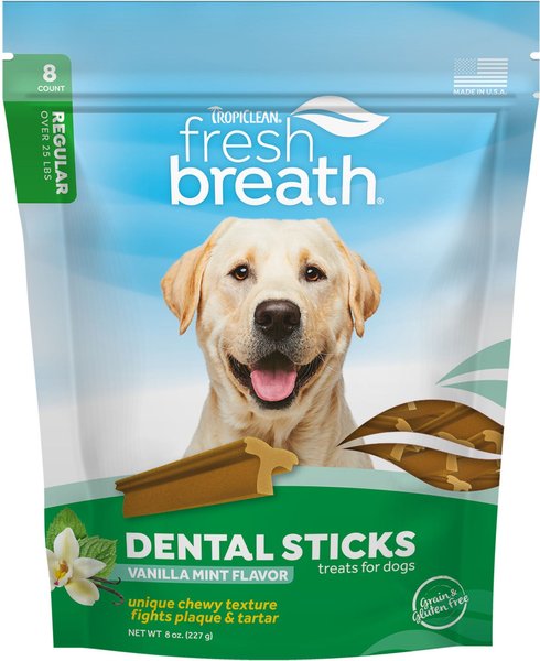 TropiClean Fresh Breath Vanilla Mint Flavor Dental Chews for Regular Dogs, over 25-lbs, 8 count slide 1 of 10