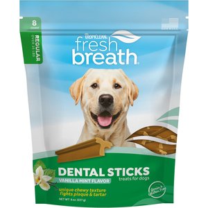 TropiClean Fresh Breath Vanilla Mint Flavor Dental Chews for Regular Dogs, over 25-lbs, 8 count