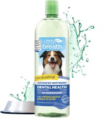 TropiClean Fresh Breath Advanced Whitening Dental Health Solution Dog Dental Water Additive, 33.8-oz bottle
