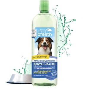 TropiClean Fresh Breath Advanced Whitening Dental Health Solution Dog Dental Water Additive, 33.8-oz bottle