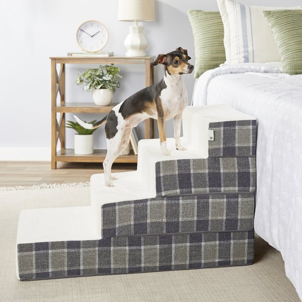 ZINUS Easy Cat & Dog Stairs, Grey Checked, Large, 4Step
