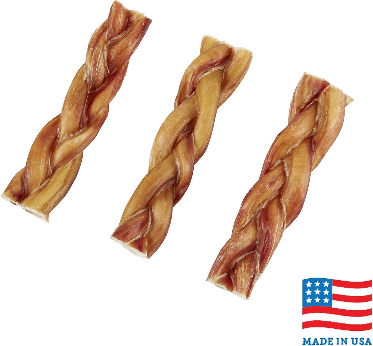 BONES & CHEWS Made in USA 6" Braided Bully Stick Dog Treat, 3 count
