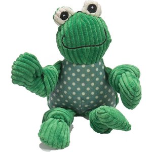 HuggleHounds Woodlands Durable Plush Corduroy Knottie Frog Squeaky Dog Toy, Small