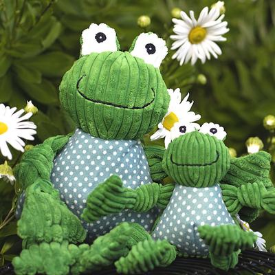 Show full view: HuggleHounds Woodlands Durable Plush Corduroy Knottie Frog Squeaky Dog Toy, Small slide 3 of 9