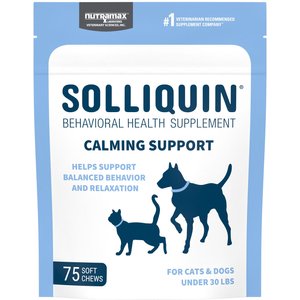 Nutramax Solliquin Soft Chews with L-Theanine, Magnolia / Phellodendron, & Whey Protein Concentrate Calming Behavioral Health Supplement for Small to Medium Dogs & Cats, 75 count