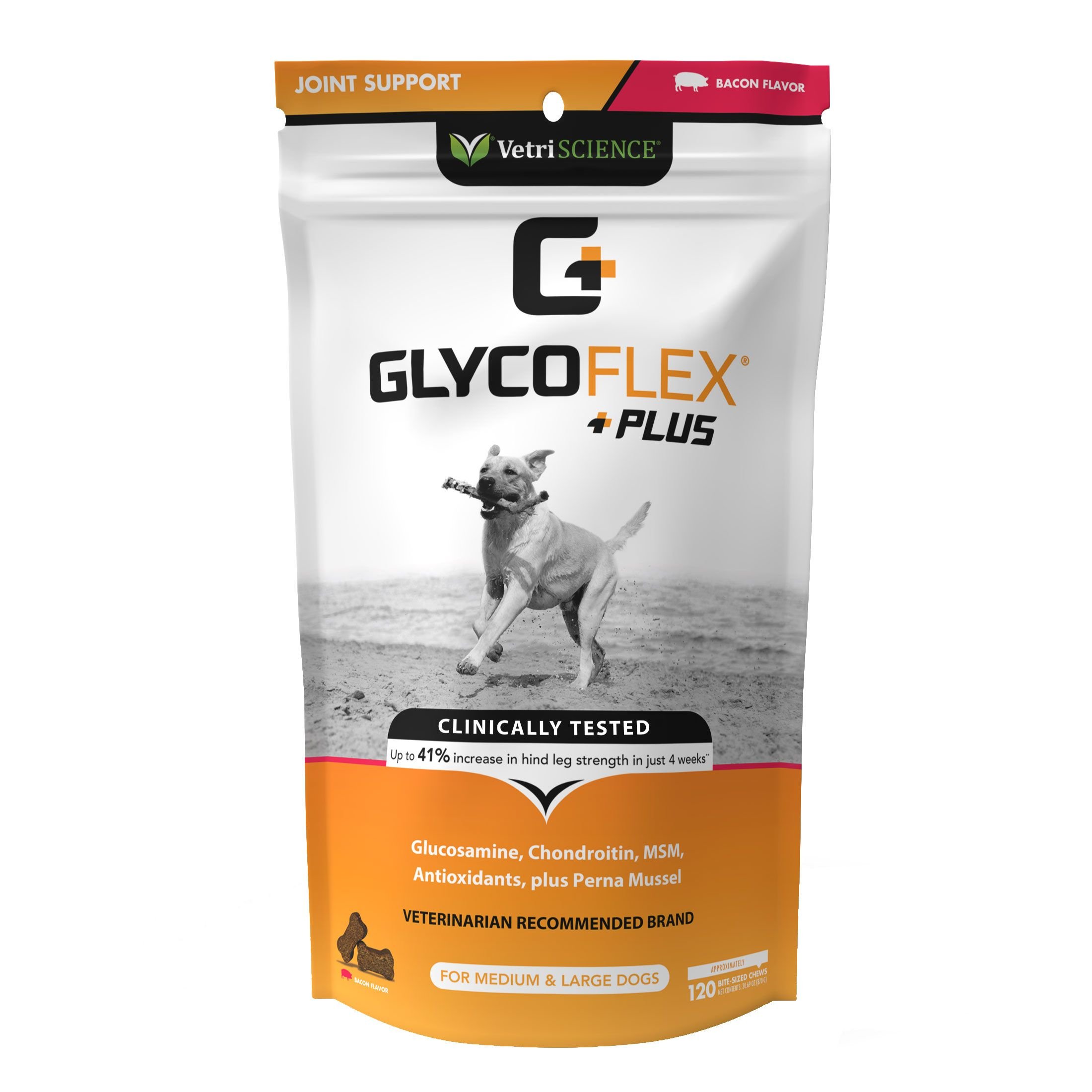VETRISCIENCE GlycoFlex Plus Bacon Flavored Chews Joint Supplement for Medium & Large Dogs