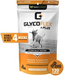 VetriScience GlycoFlex Plus Peanut Butter Flavored Chews Joint Supplement for Medium & Large Dogs, 120 count