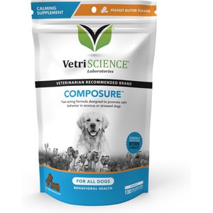 VetriScience Composure Peanut Butter Flavored Chews Calming Supplement for Dogs, 120 count