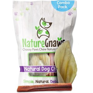 Nature Gnaws Cow Ear & Bully Stick Combo Dog Treats, 6 count